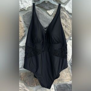 Terra & Sky Black One Piece Swimsuit 4X Padded Slimming Sexy Lace Adjustable
